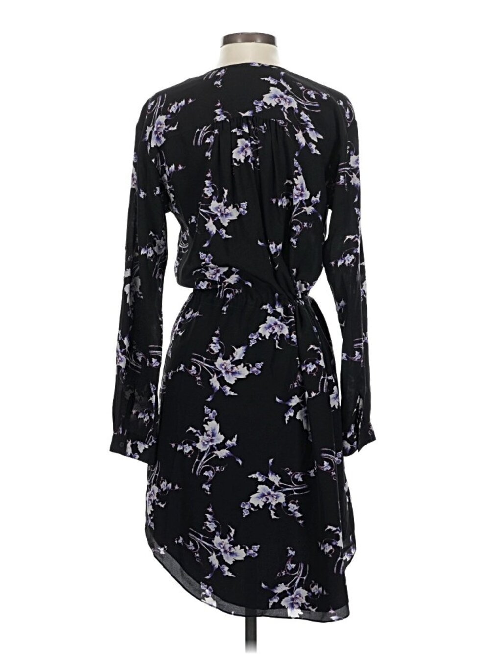 Rebecca Taylor 100% Silk Printed Wrap Dress – Size 2 – Black Floral Long Sleeve - Picture 3 of 6